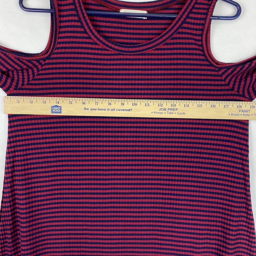 Women’s Magenta Navy Striped Cold Shoulder Top Long Sleeve Size M - Picture 10 of 12